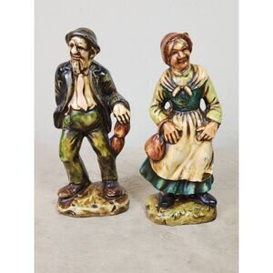 Wales Old Man & Woman Elderly Couple Figurines Porcelain 6" Japan Home Decor Vtg
